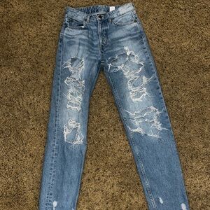 H&M Blue Distressed Straight Leg Jeans